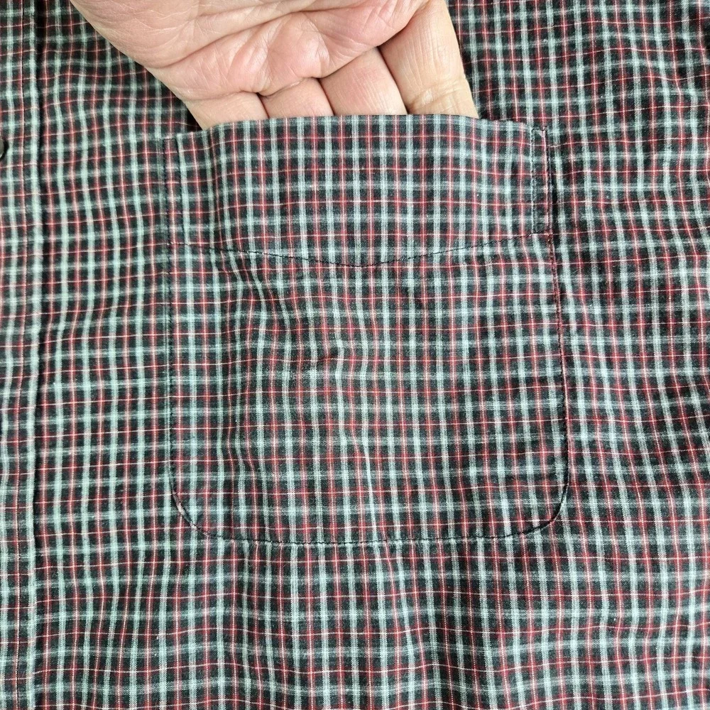 Banana Republic Shirt Mens XL Gray Red Checkered Long Sleeve Casual Career Work